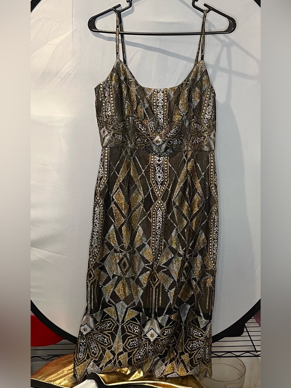 BCBGeneration Black, Gold and Silver Strapless Beaded Dress